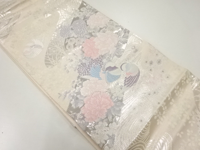 JAPANESE FUKURO OBI / PLATINUM​ FOIL / WOVEN FLOWER